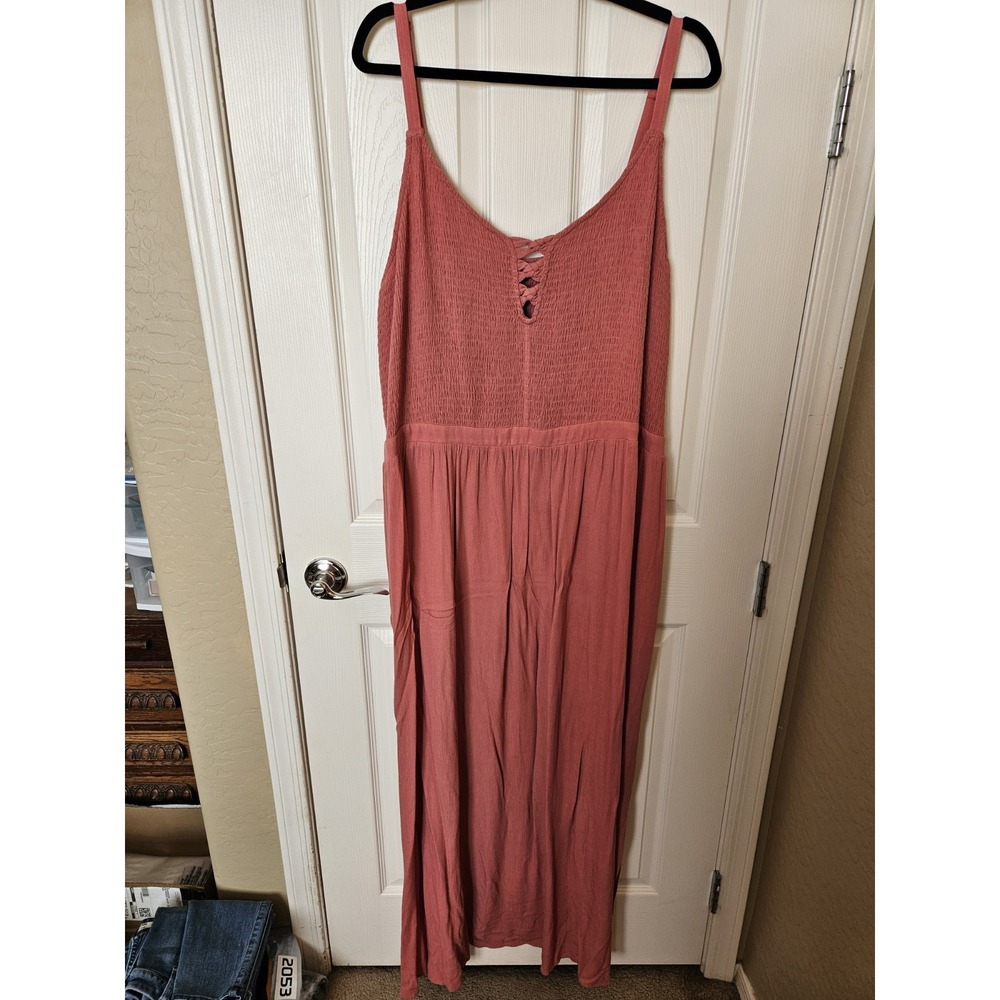NWT City Chic Tearose Sleeveless Pockets Smocked Lace-up V-Neck Maxi Dress, XXL